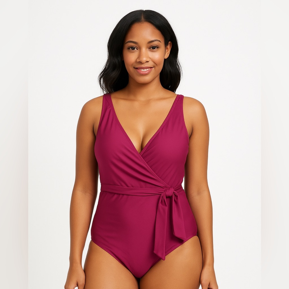 Magenta One-Piece Swimsuit Side Tie Coverage Medium